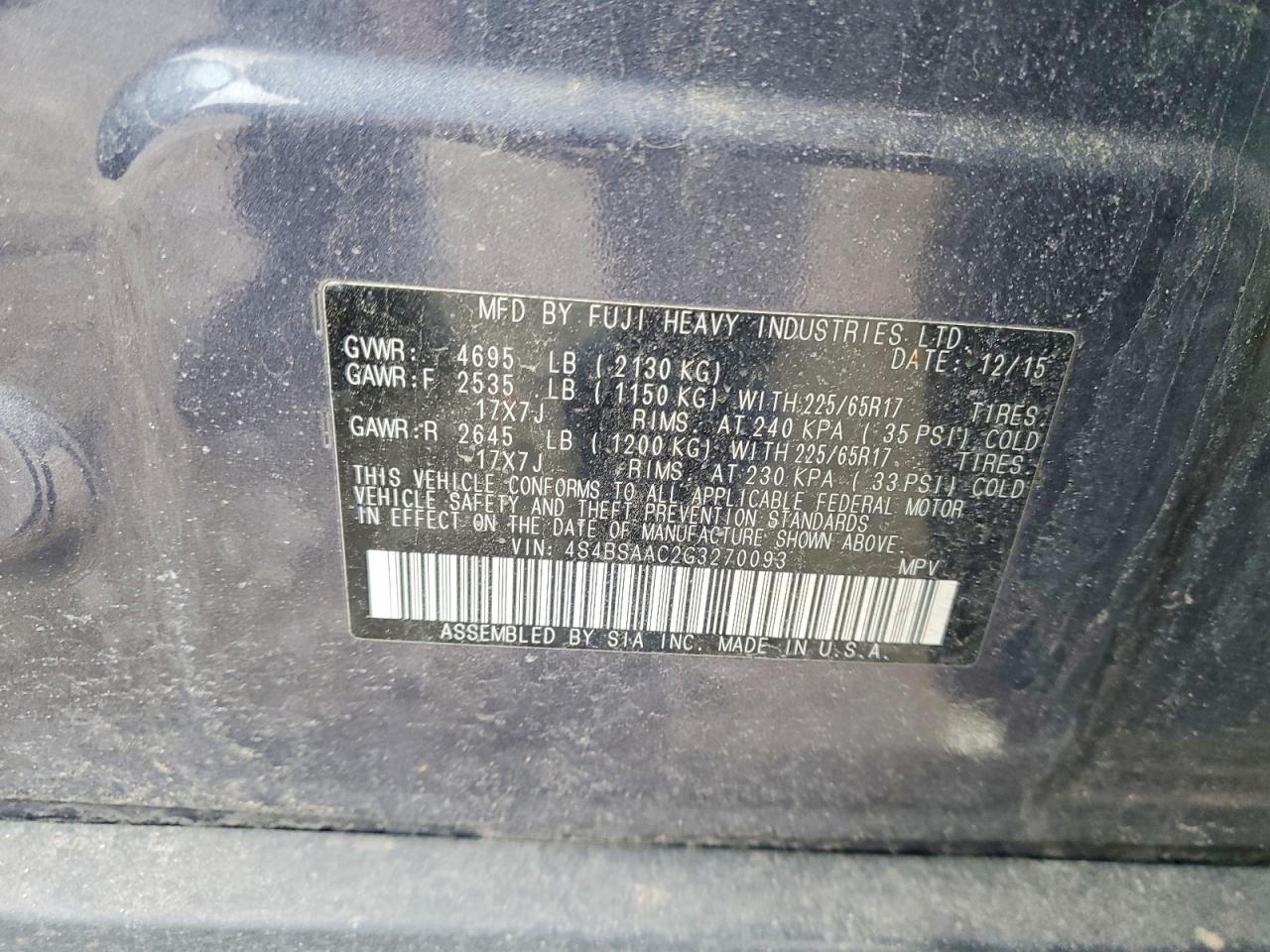 2016 Subaru Outback 2.5i