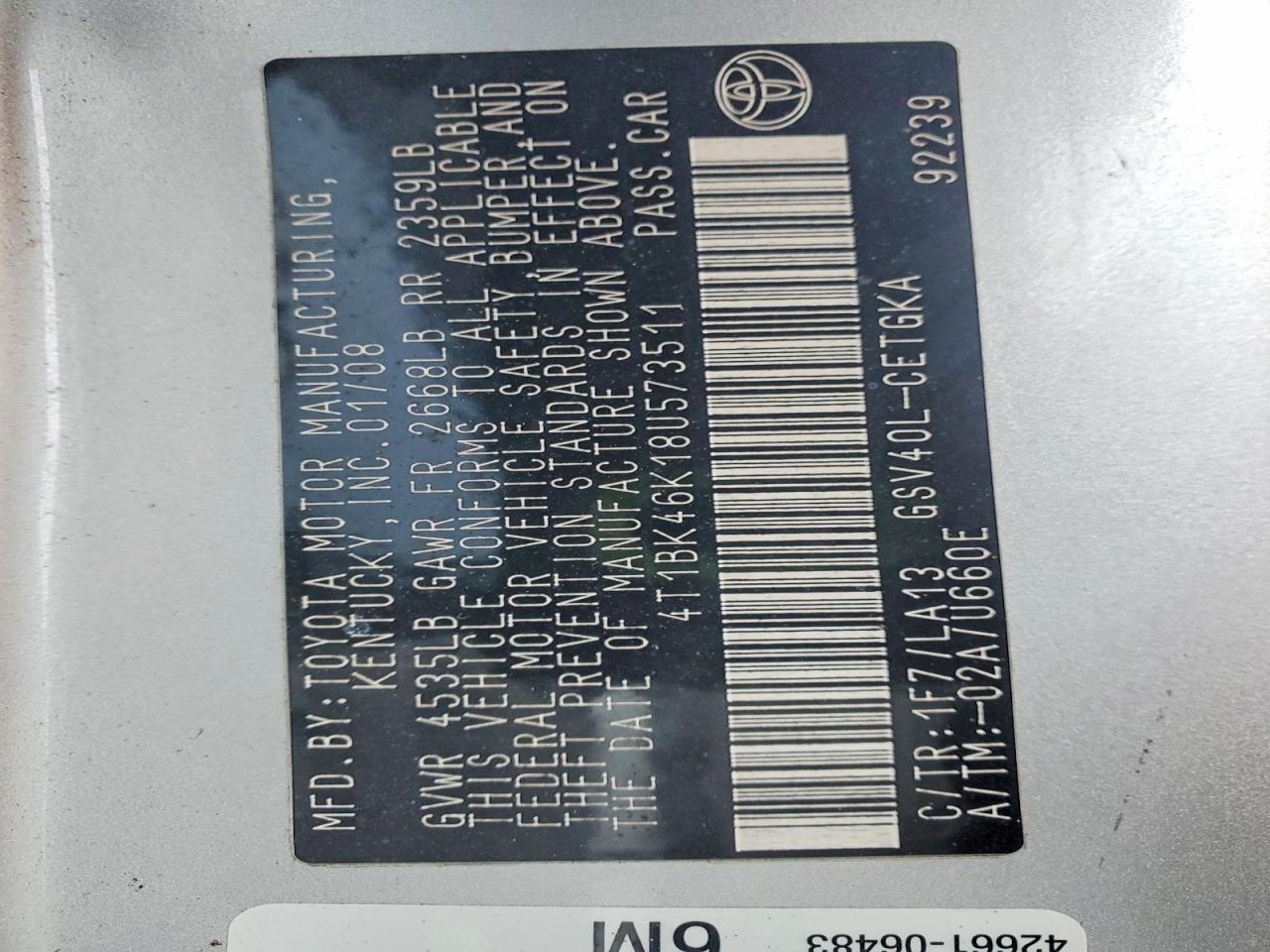 2008 Toyota Camry xle V6