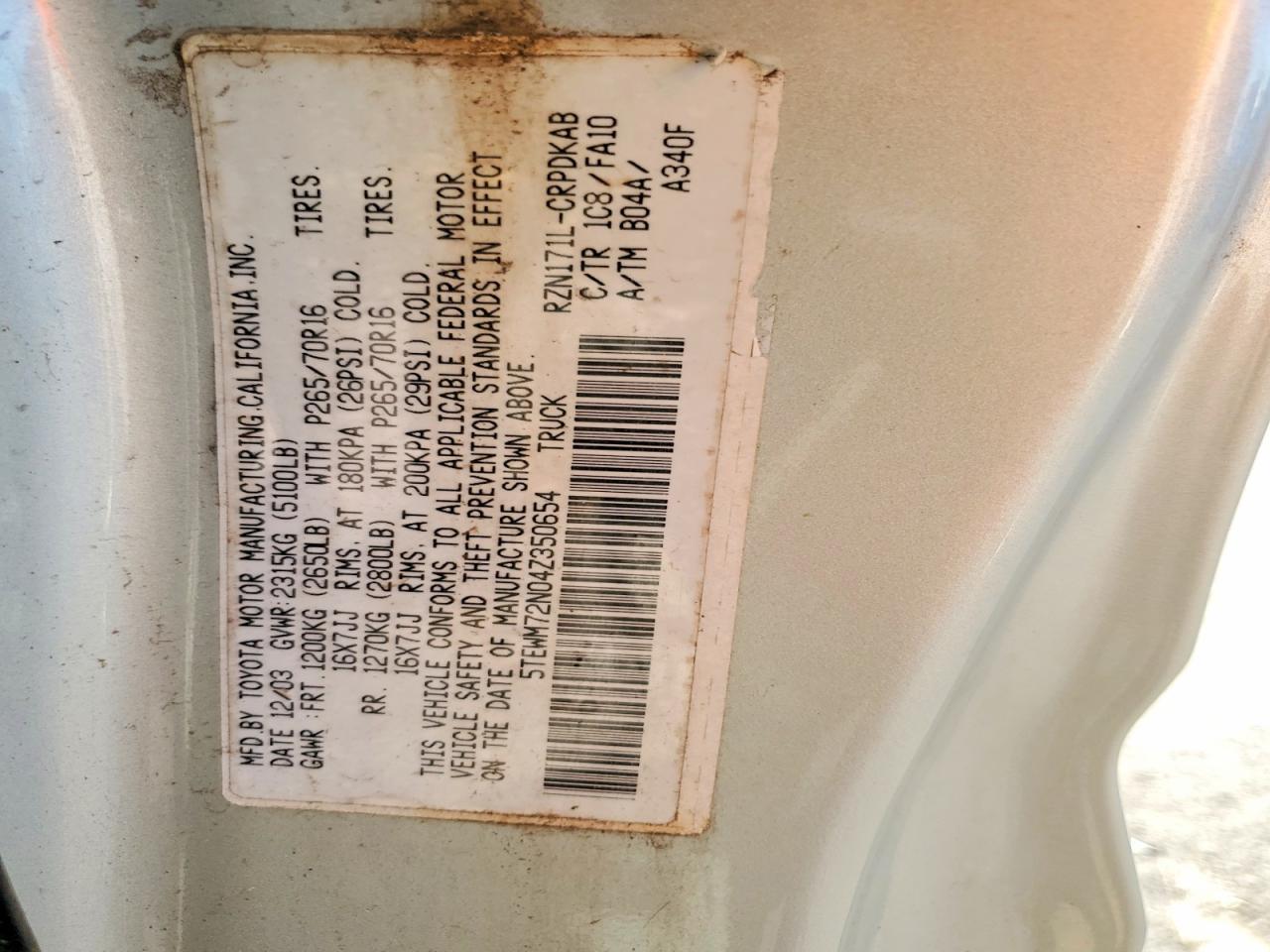 2004 Toyota 2004 Toyt Tacoma XTR 4X4