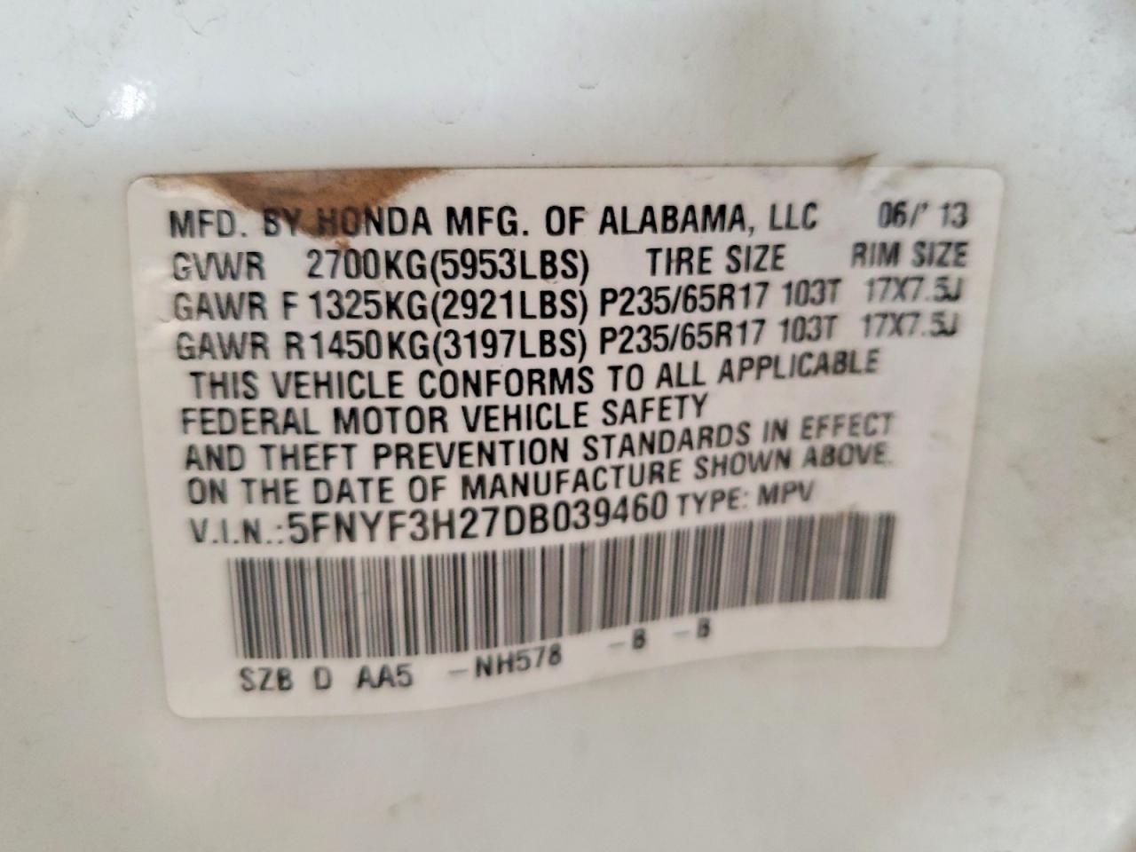 2013 Honda Pilot lx