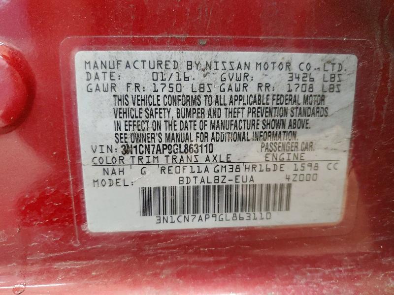 2016 Niss Versa 1.6 sv