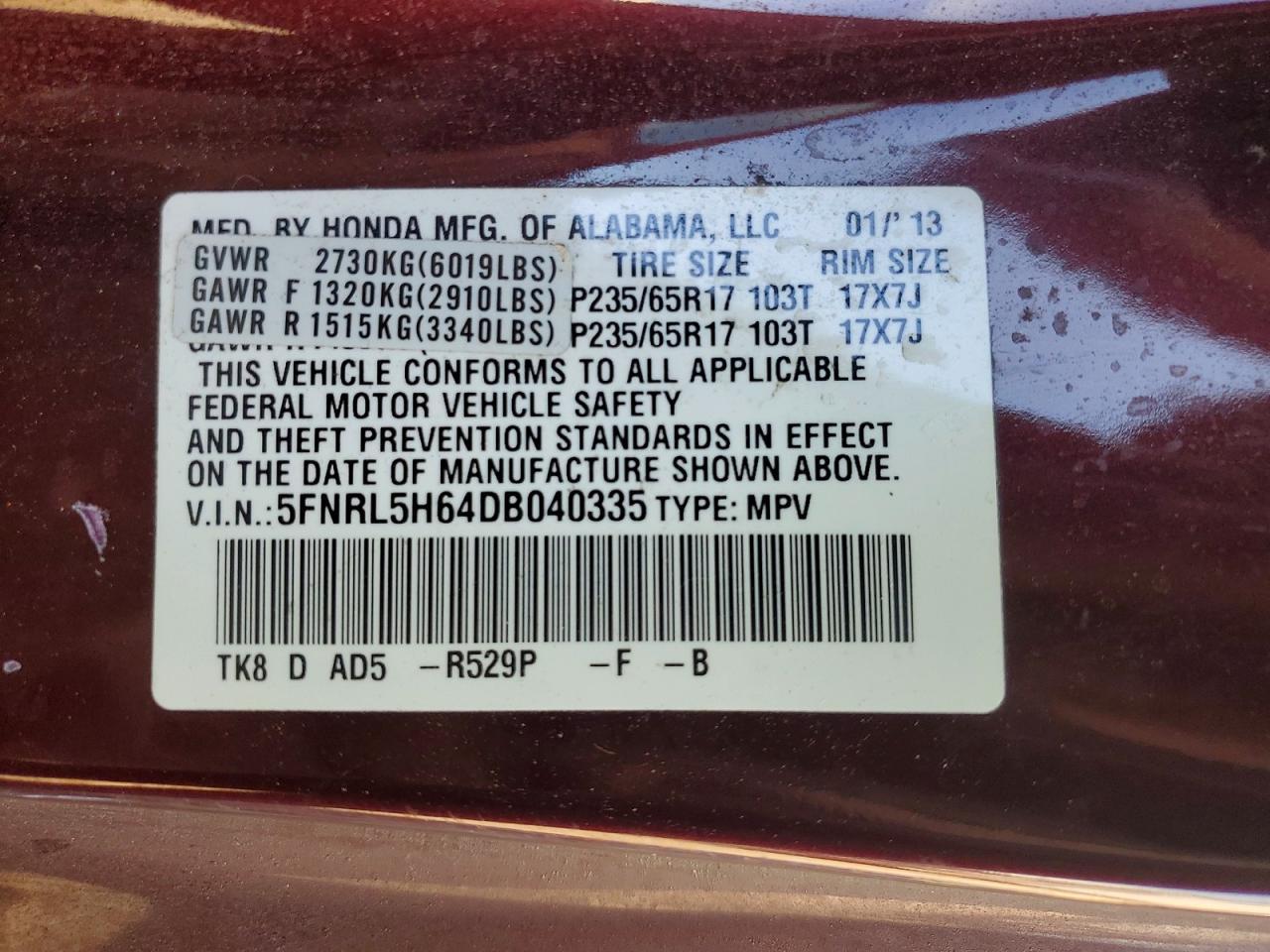 2013 Honda Odyssey exl