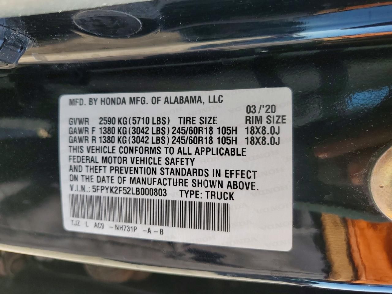 2020 Honda Ridgeline rtl