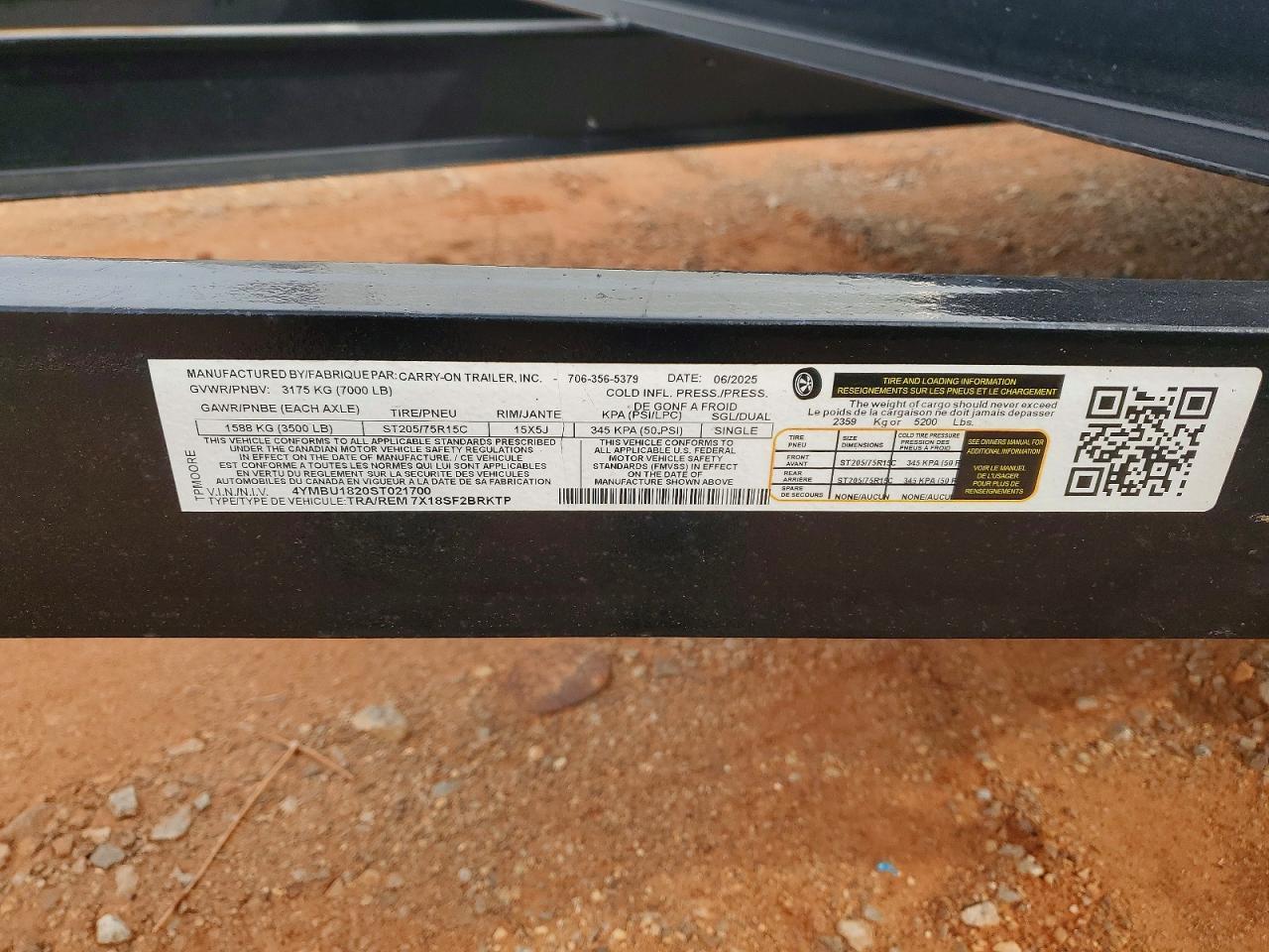 2025 Carry-On 7X18SF2BRKTP Equipment Trailer