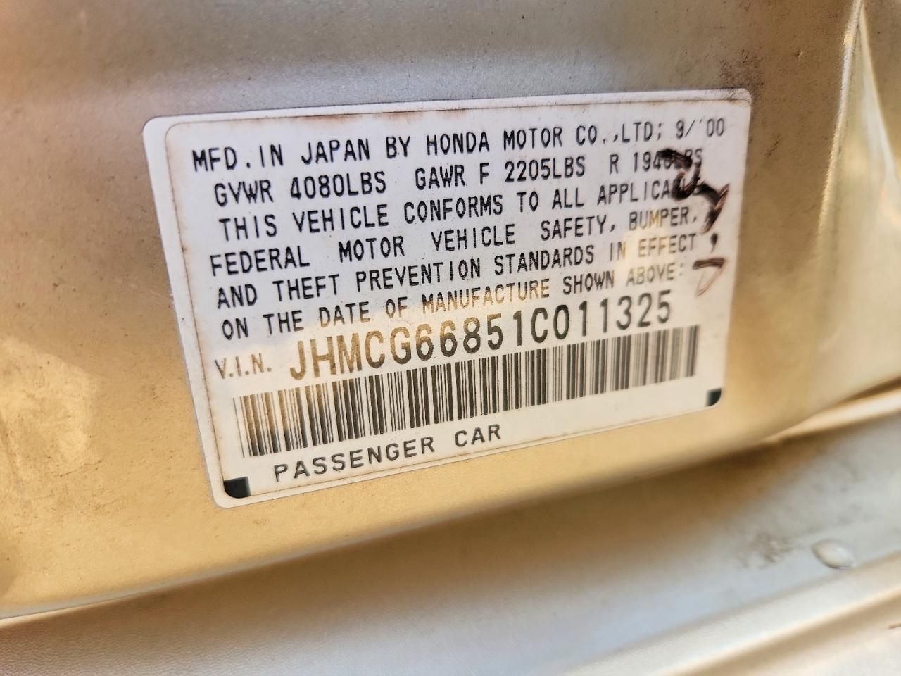 2001 Hond Accord Exle