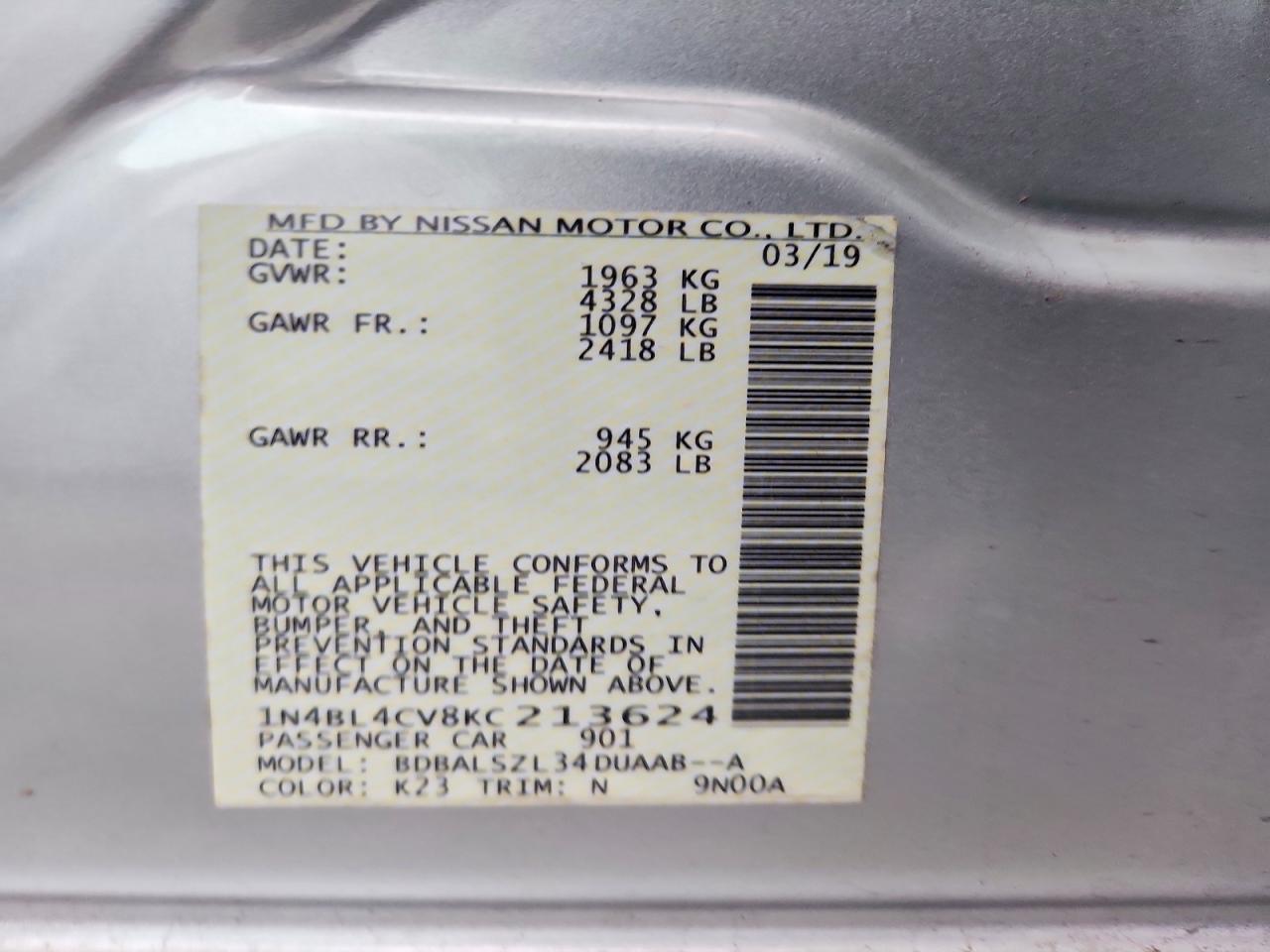 2019 Niss Altima 2.5 sr