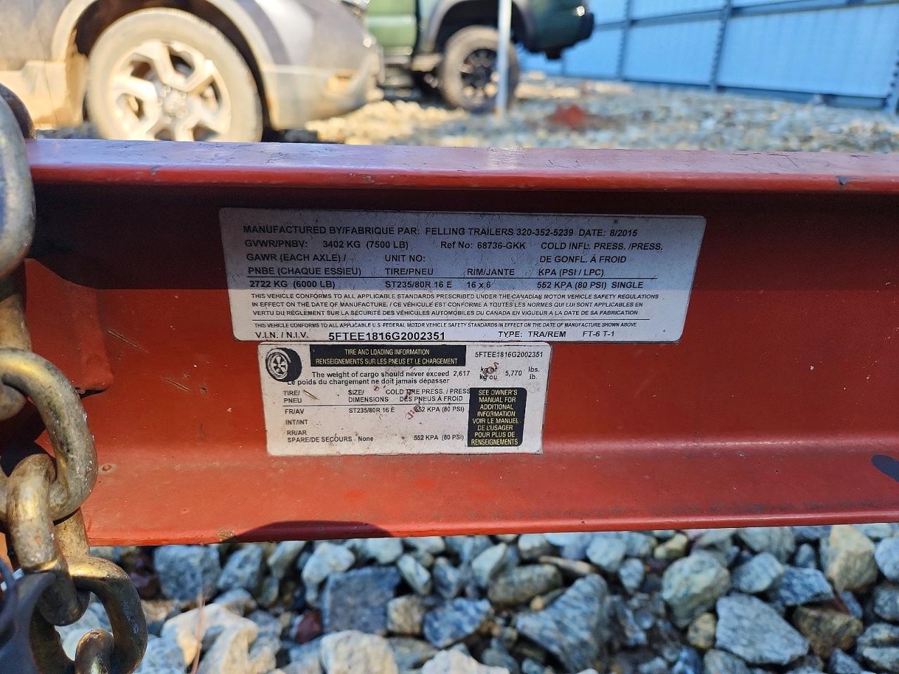 2015 Felling FT-6-T-1 Tilt Deck Equipment Trailer