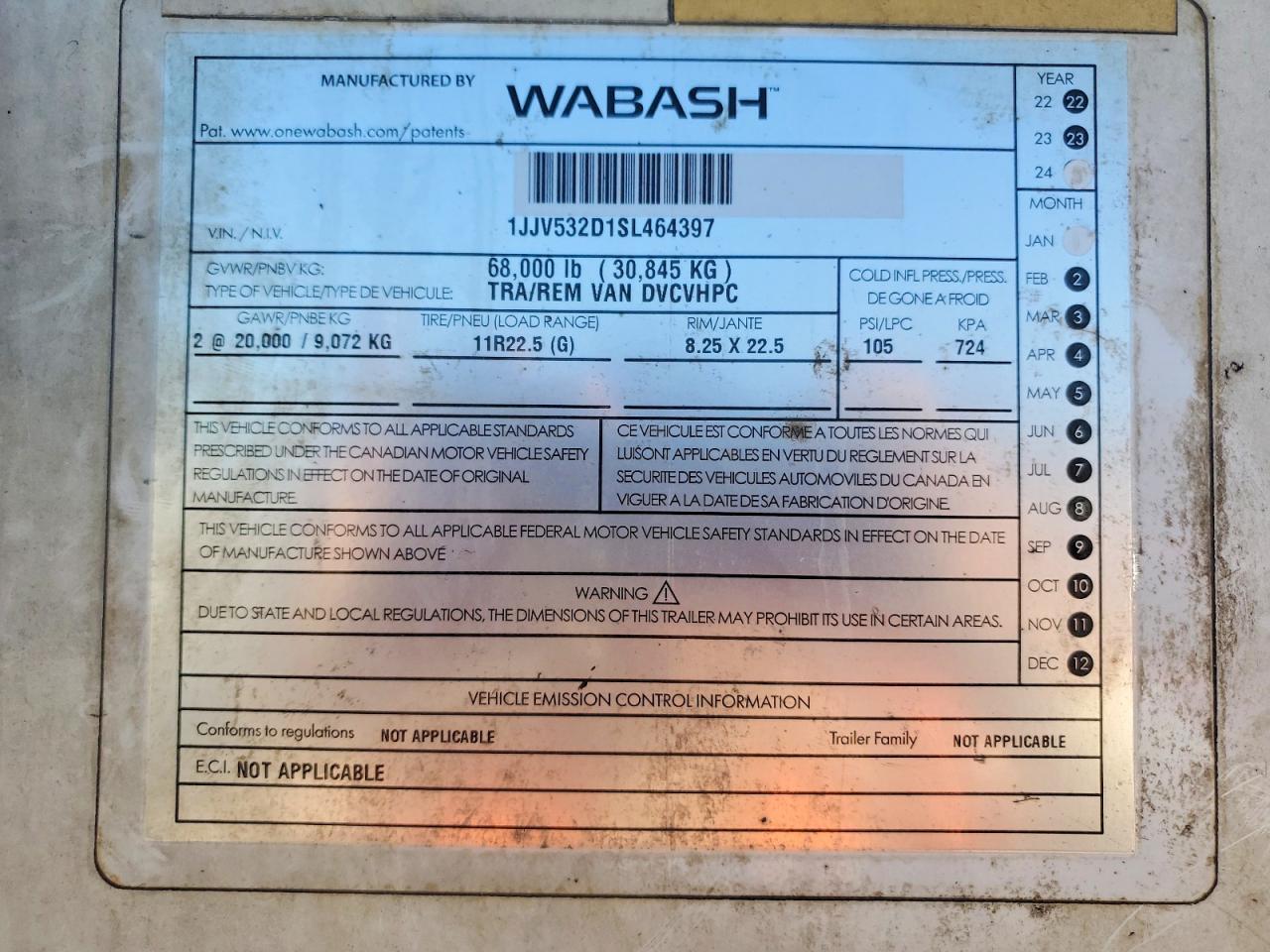 2025 Wabash Dvcvhpc DRY Van Trailer
