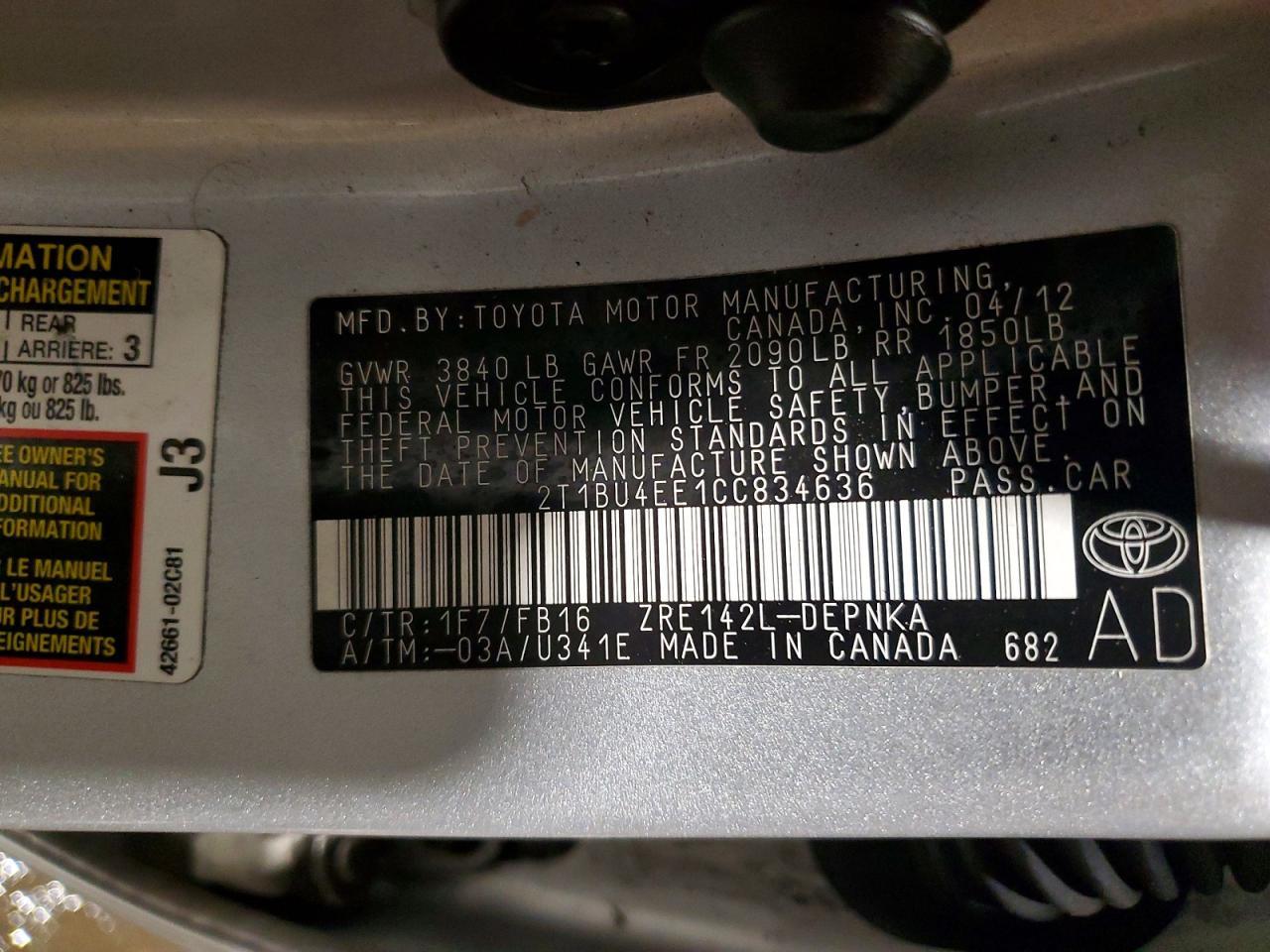 2012 Toyota Corolla Base