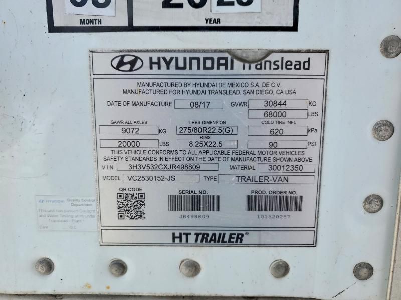2018 Hyun Dai Translead Vc2530152-js dry van Trailer