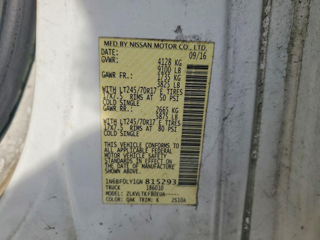 2016 Nissan Nv 2500 Utility / Service van