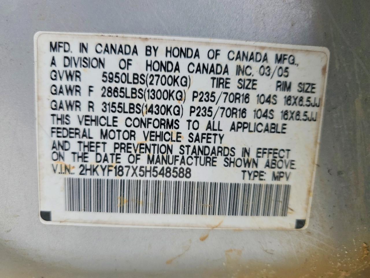 2005 Honda Pilot exl