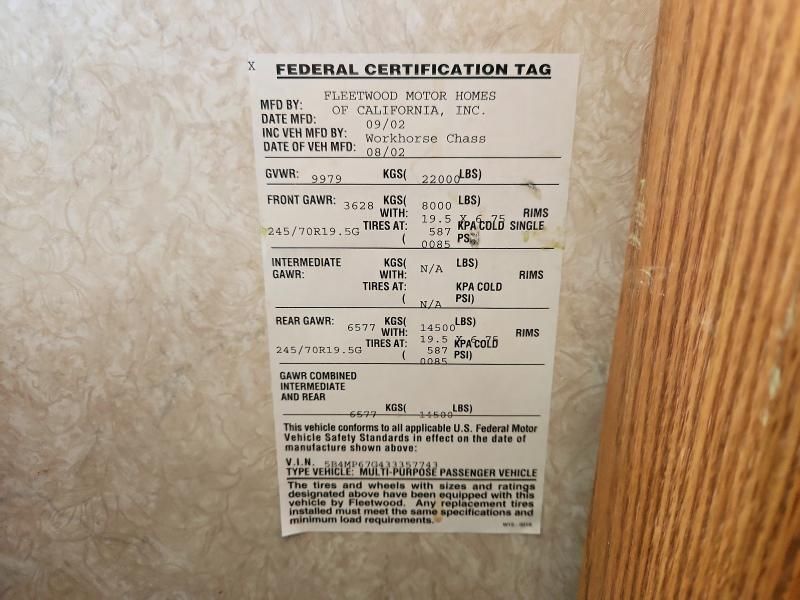 2003 Workhorse Custom Chassis Motorhome Chassis W22