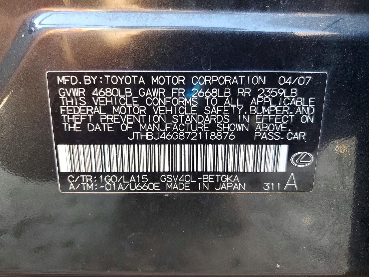2007 Lexus Es 350