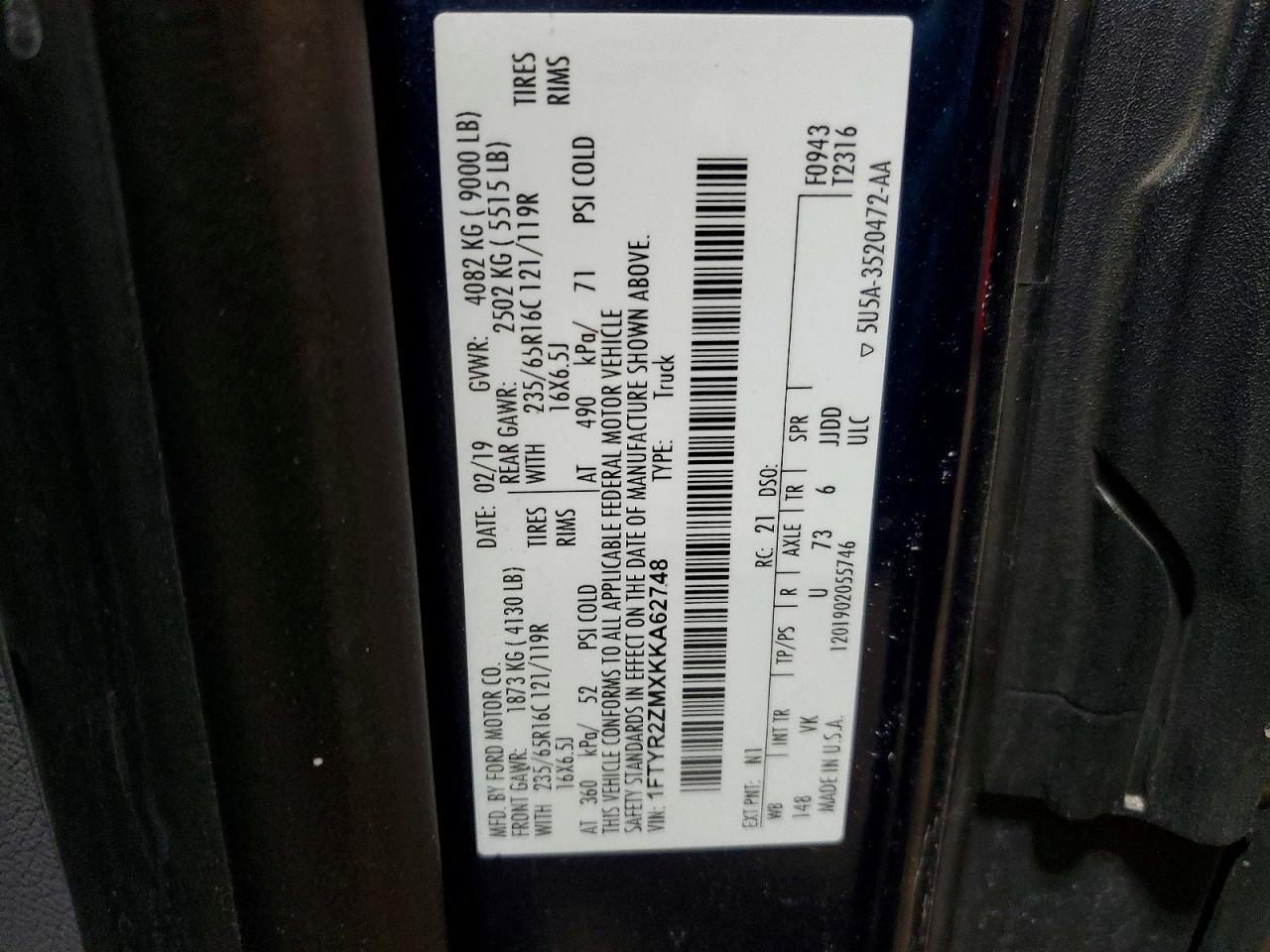 2019 Ford Transit T-250 Utility / Service Van