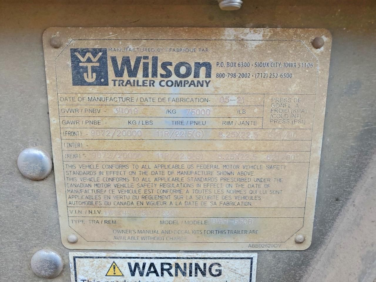 2022 Wilson DWH-650B Grain Trailer