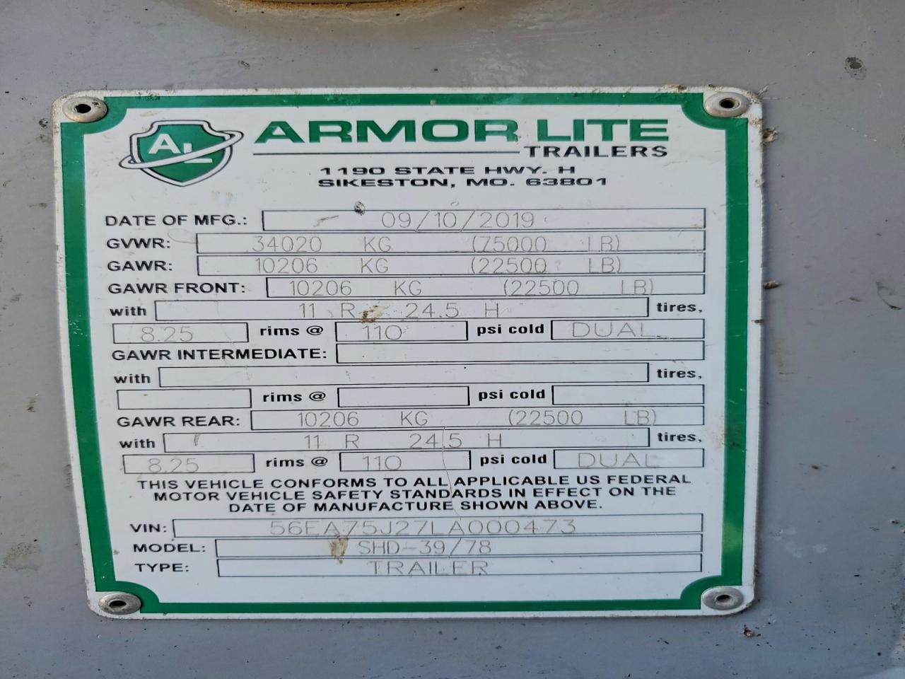 2020 Armo R Lite SHD-39/78 END Dump Trailer