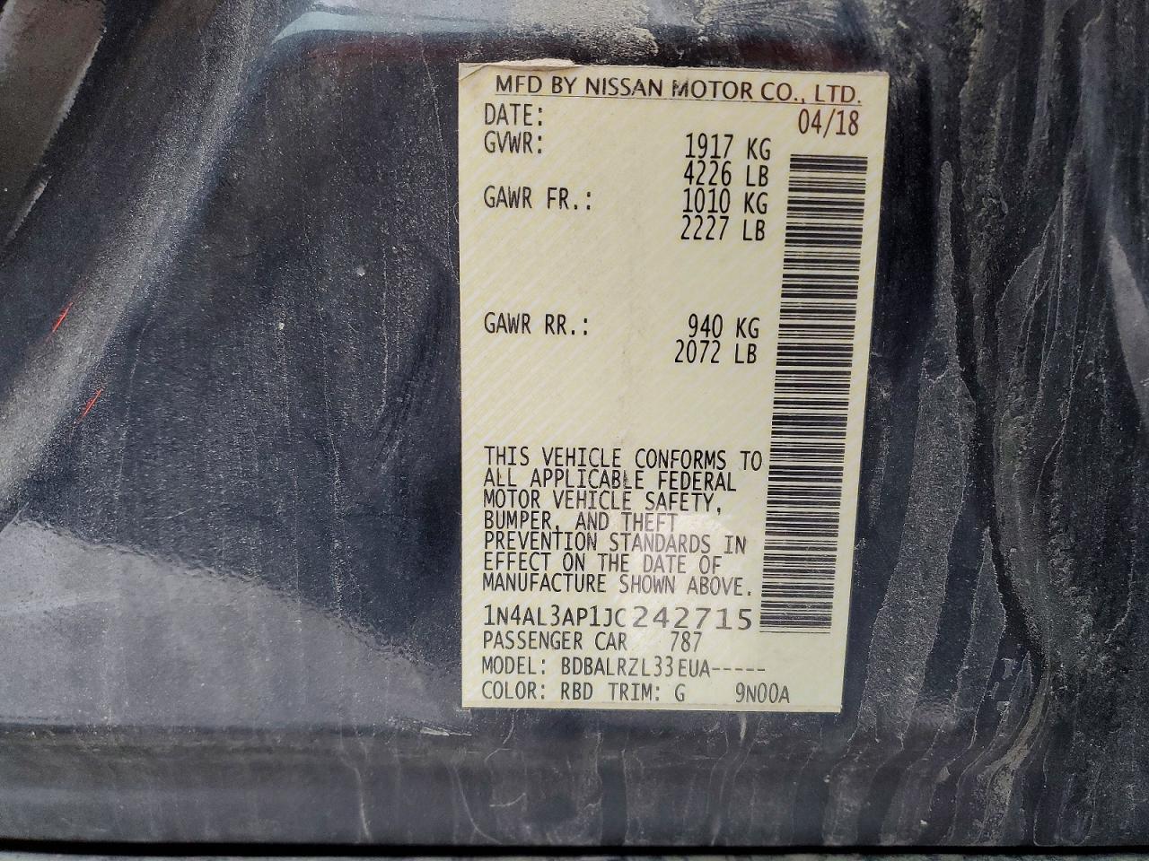 2018 Niss Altima 2.5 sl