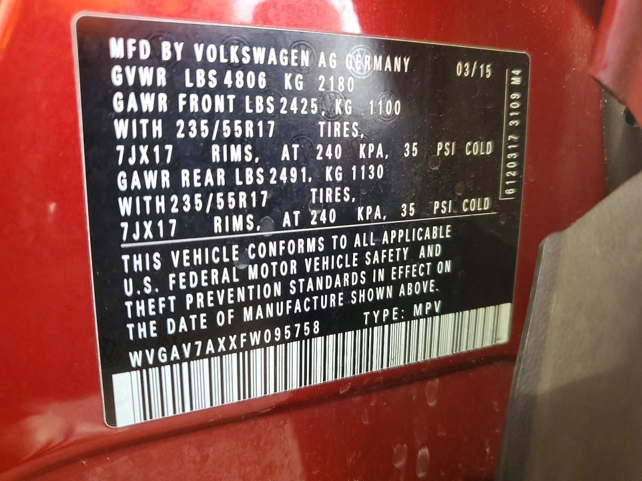 2015 Volkswagen Tiguan s