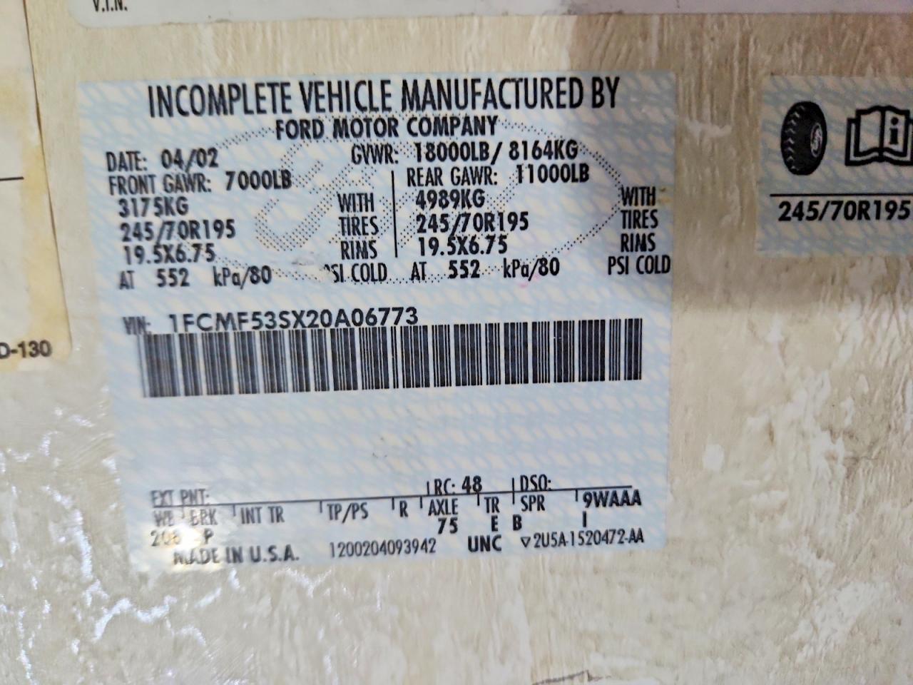 2002 Ford F550 Super Duty Stripped Chassis