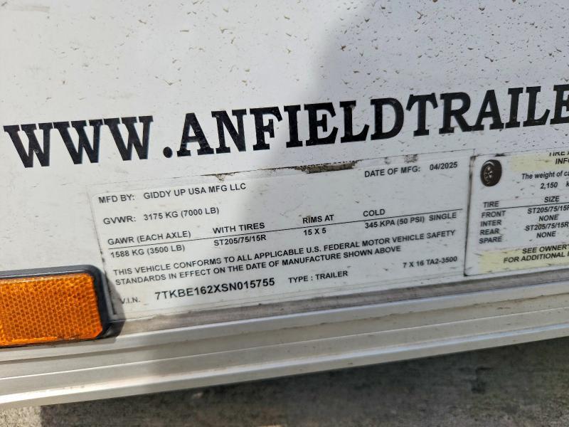 2025 Giddyup 7X16 TA2 Enclosed Cargo Trailer