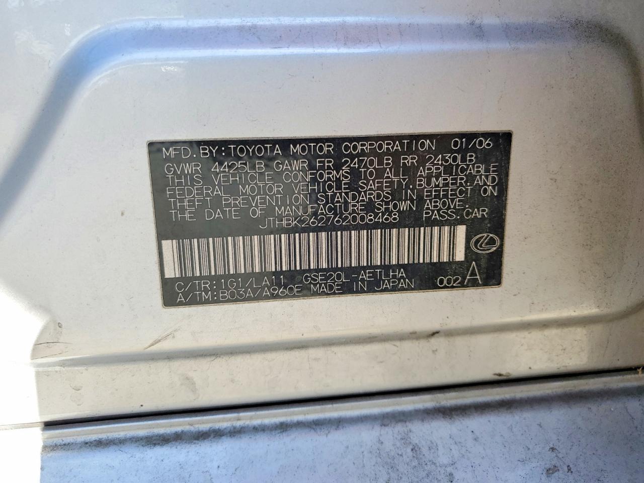 2006 Lexus Is 250 Base