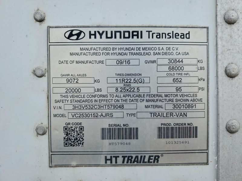 2017 Hyun Dai Translead Vc2530152-ajrs dry van Trailer