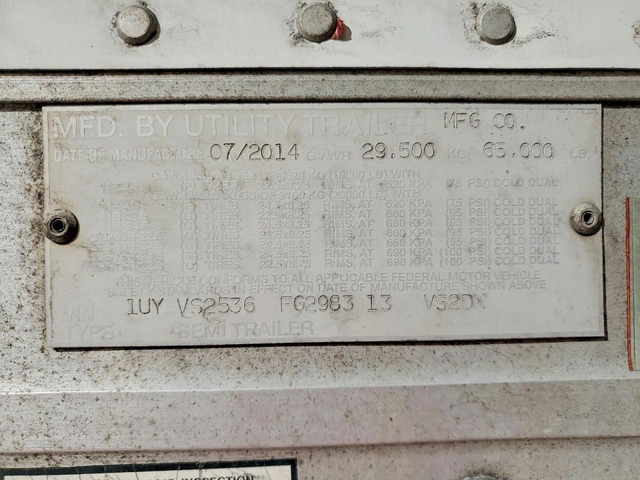 2015 Utility VS2DX DRY Van Trailer