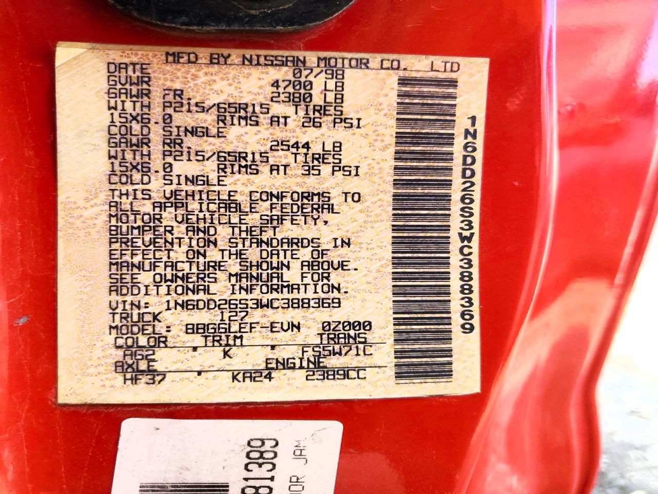 1998 Nissan Frontier King cab xe