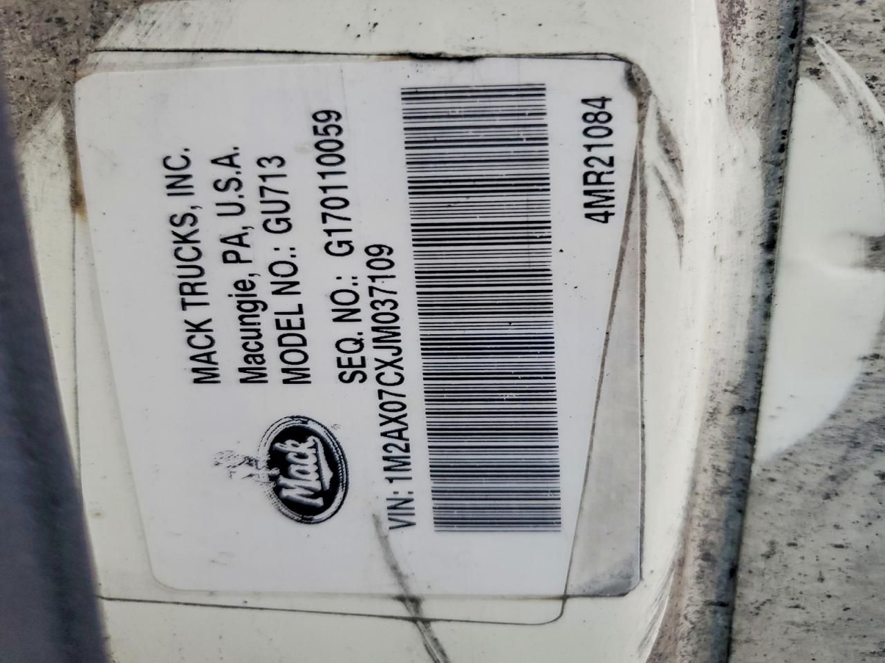 2018 Mack GU713 Dump Truck