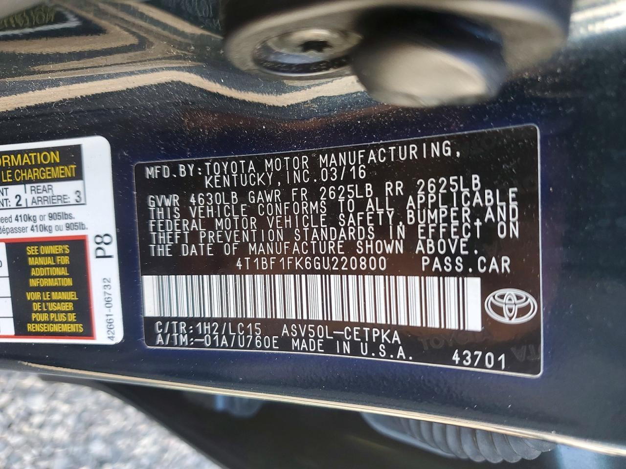 2016 Toyota Camry le