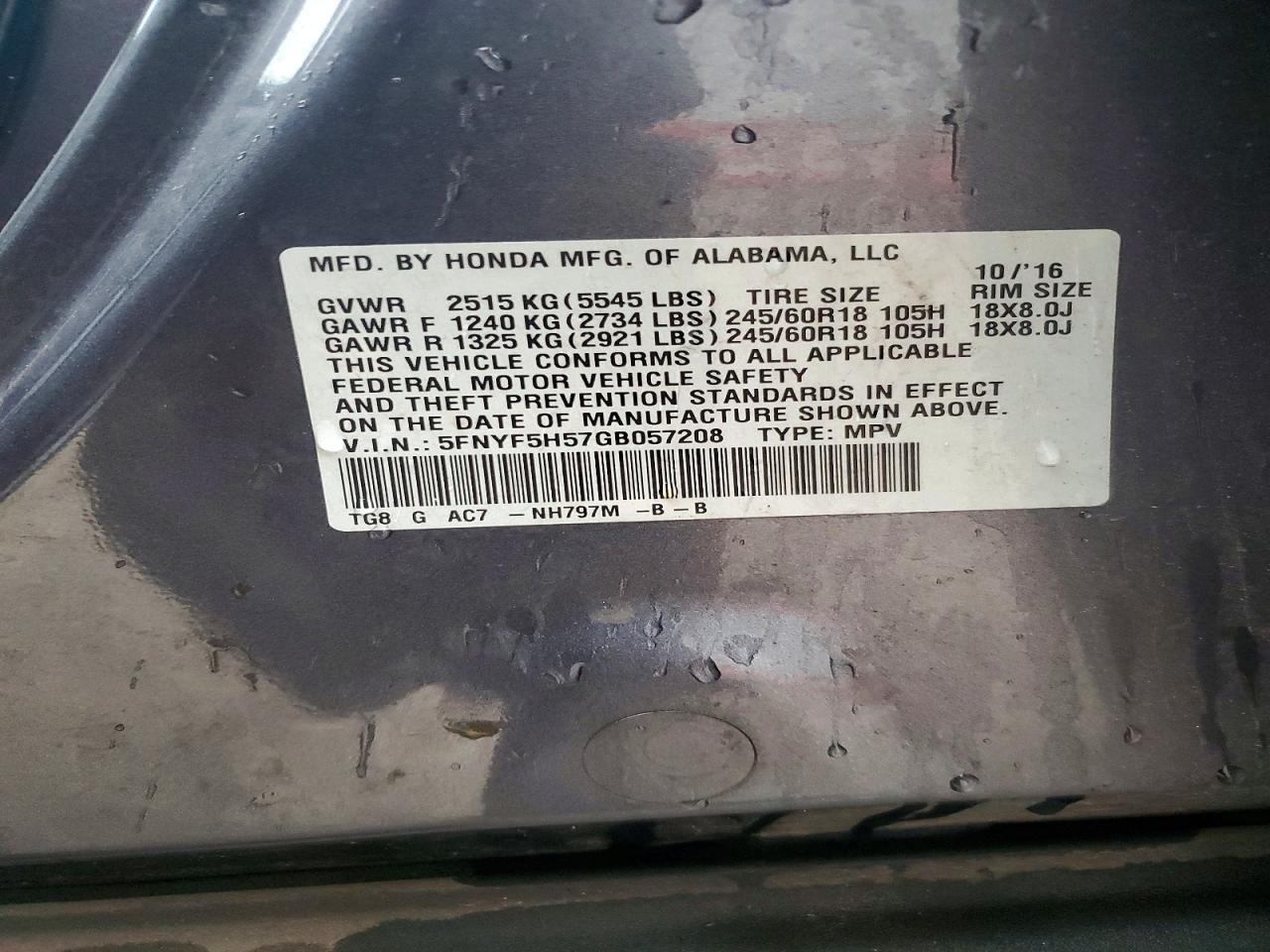 2016 Honda Pilot exl