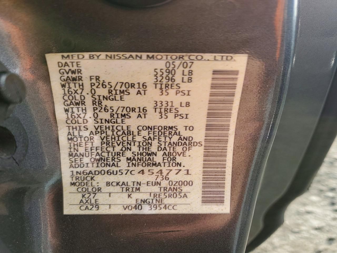 2007 Nissan Frontier King cab le