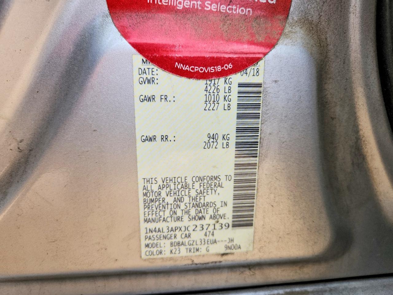 2018 Niss Altima 2.5 s