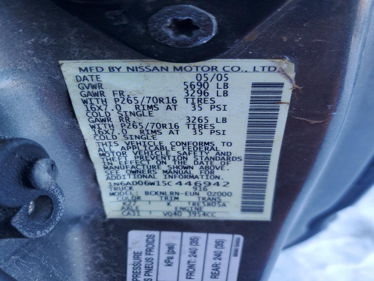 2005 Nissan Frontier King cab le