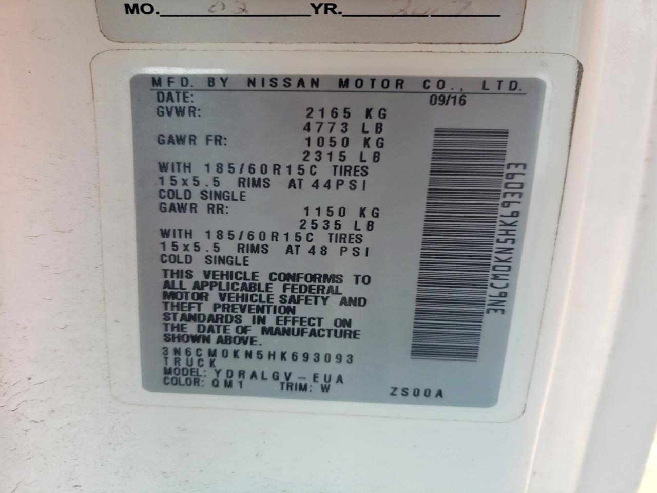 2017 Niss AN NV200 Utility / Service Van