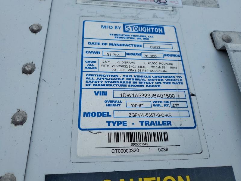 2018 Stoughton Zgpvw-5323-S-C-AR DRY Van Trailer