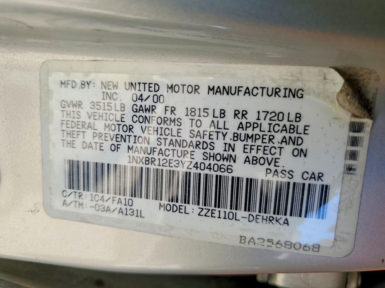 2000 Toyota Corolla ve