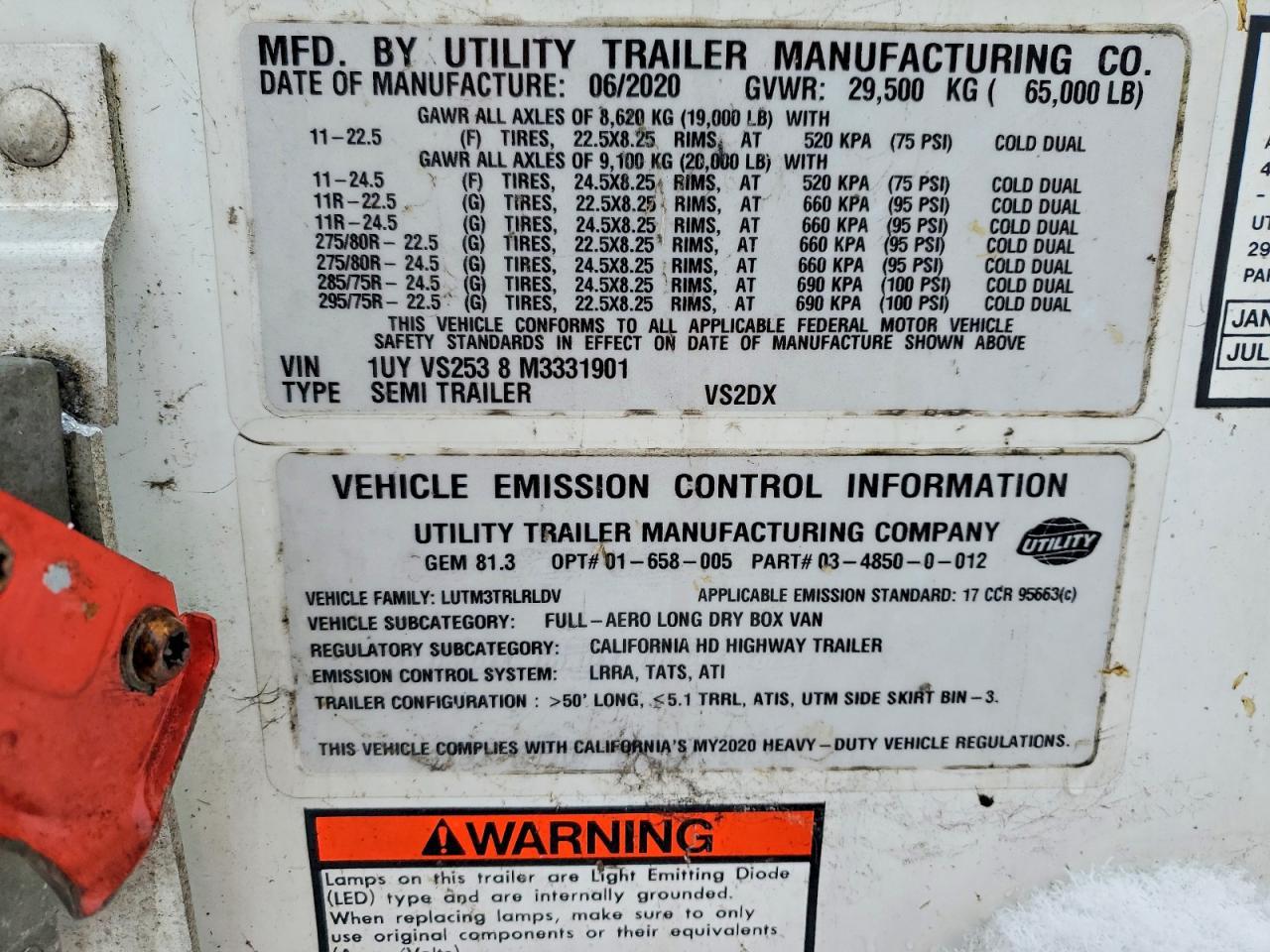 2021 Utility VS2DX DRY Van Trailer