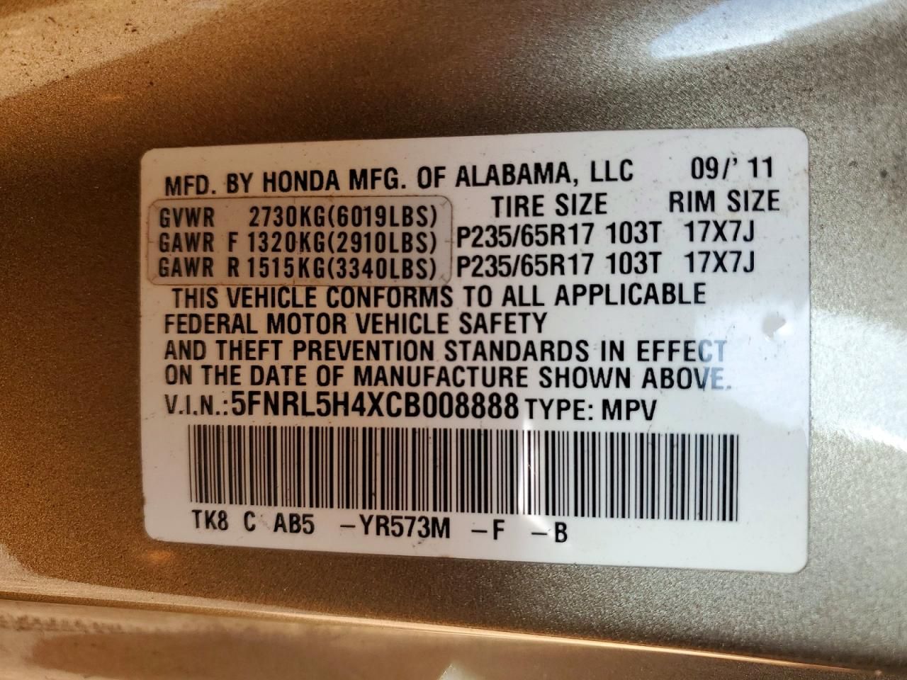 2012 Honda Odyssey ex