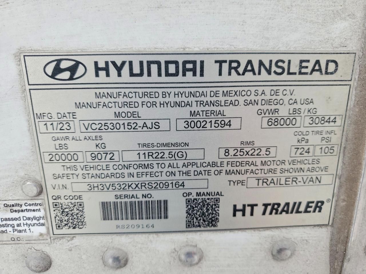 2024 Hyundai Vc2530152-dry van Trailer