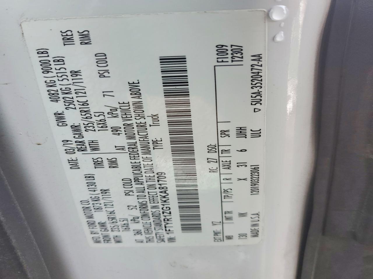 2019 Ford Transit 250 Utility / Service Van