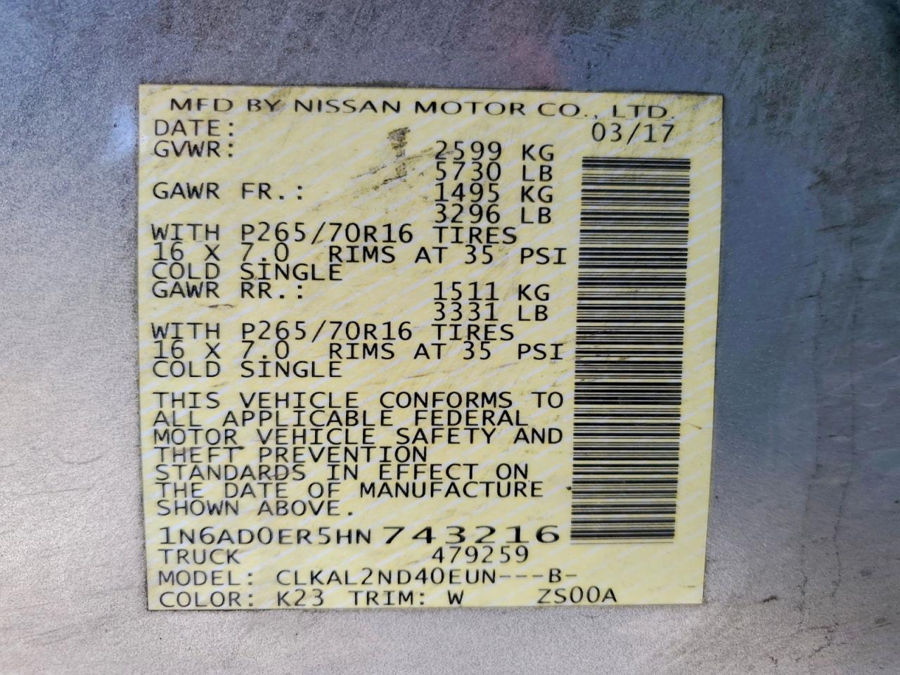 2017 Nissan Frontier sv