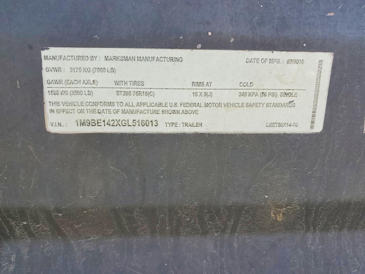 2016 Marksman Manufacturer LSET80X14-70 Utility Trailer