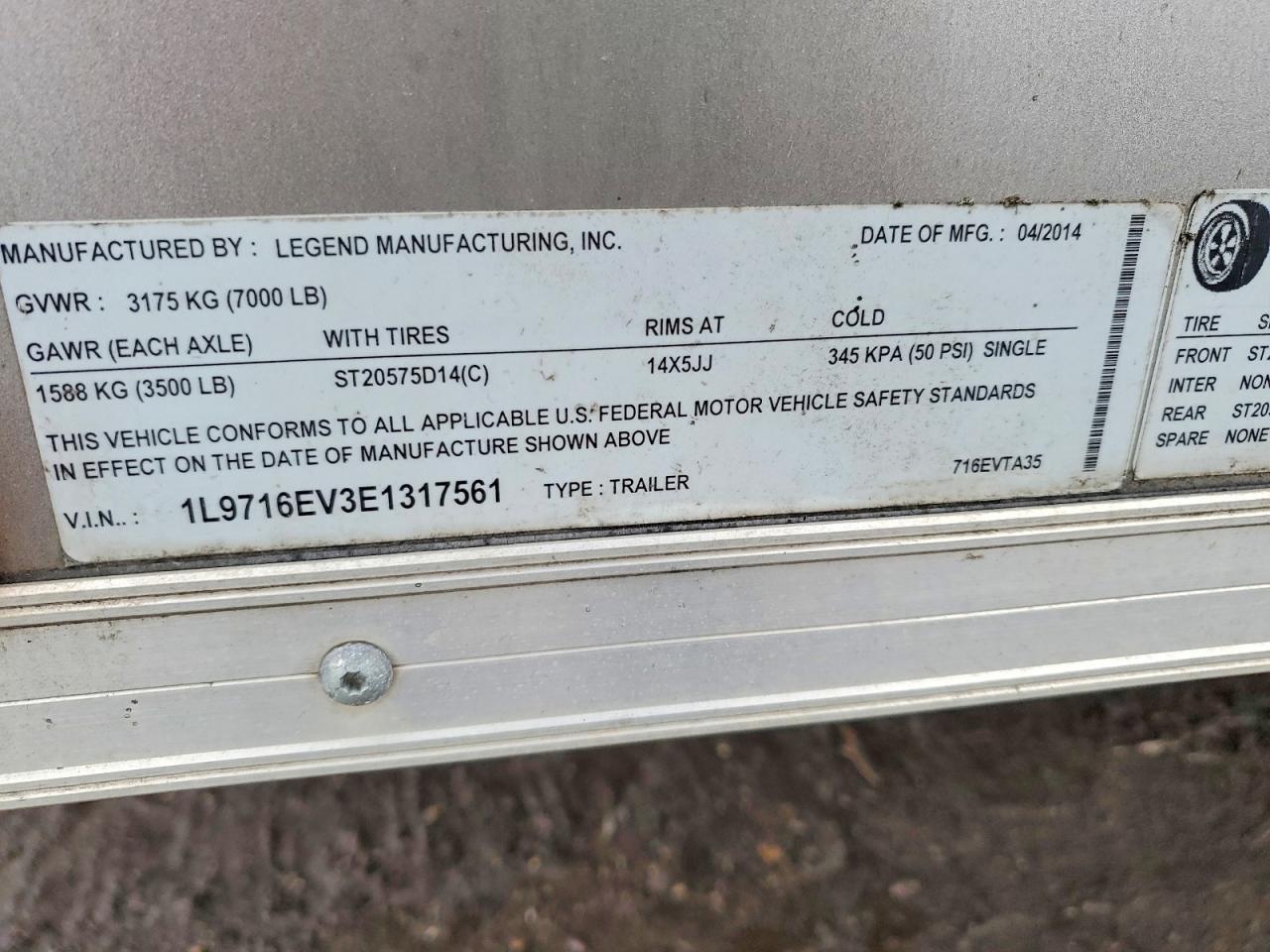 2014 Legend ND 716EVTA35 Enclosed Cargo Trailer