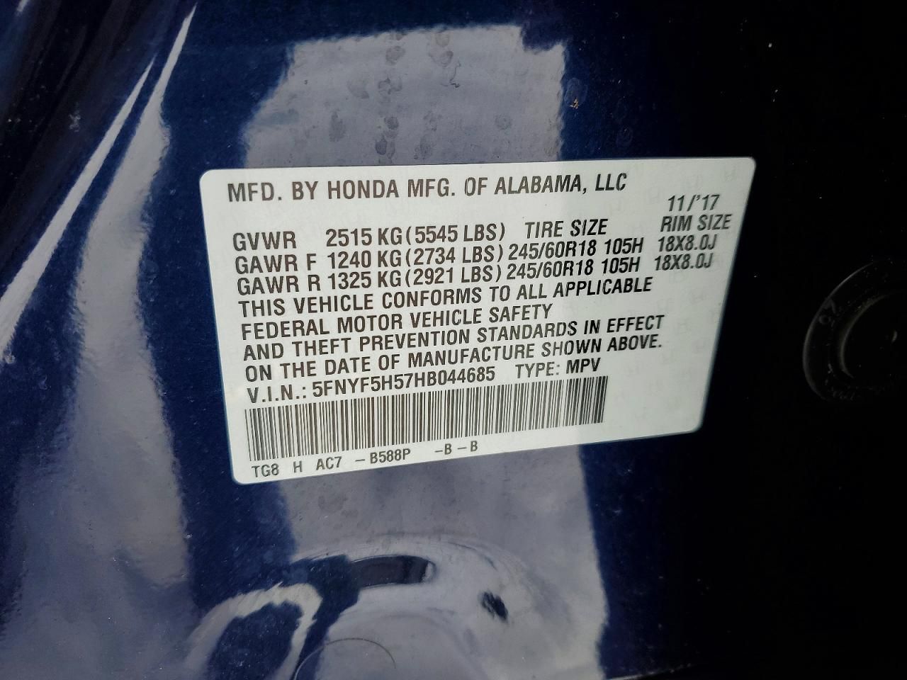 2017 Honda Pilot exl