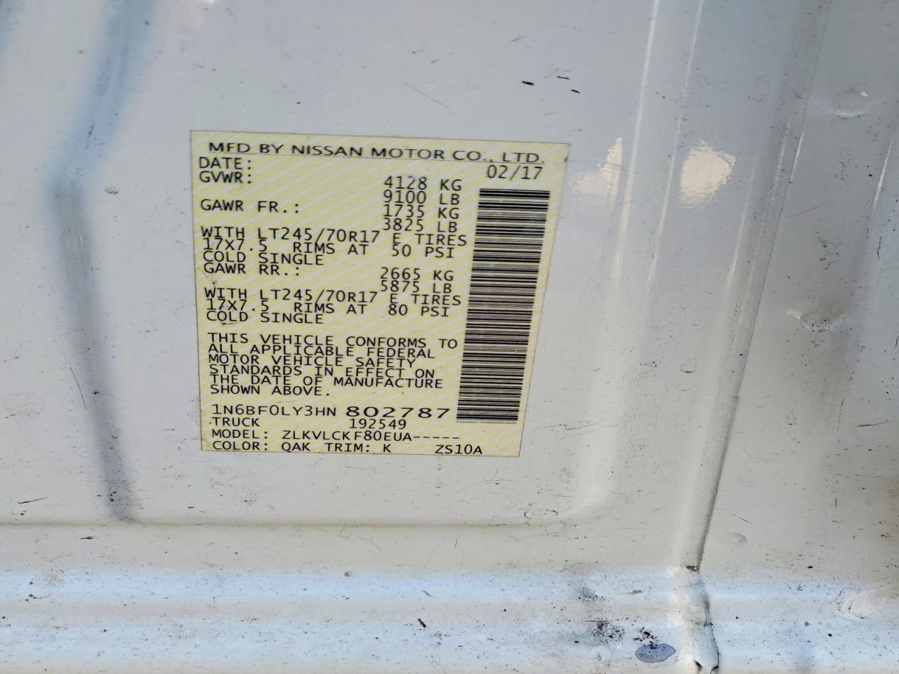 2017 Nissan Nv 2500 s