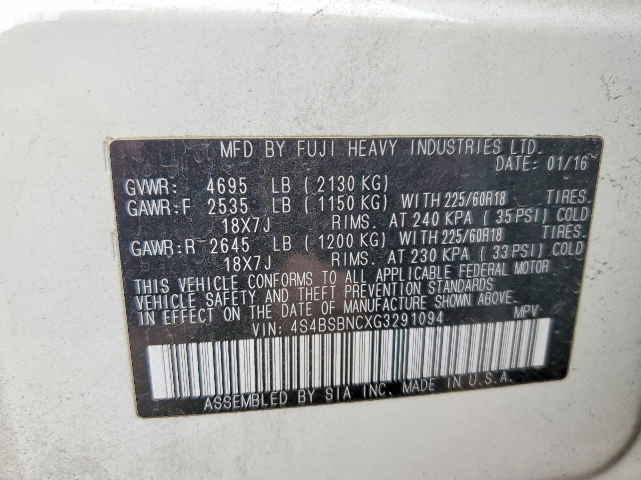 2016 Subaru Outback 2.5i Limited