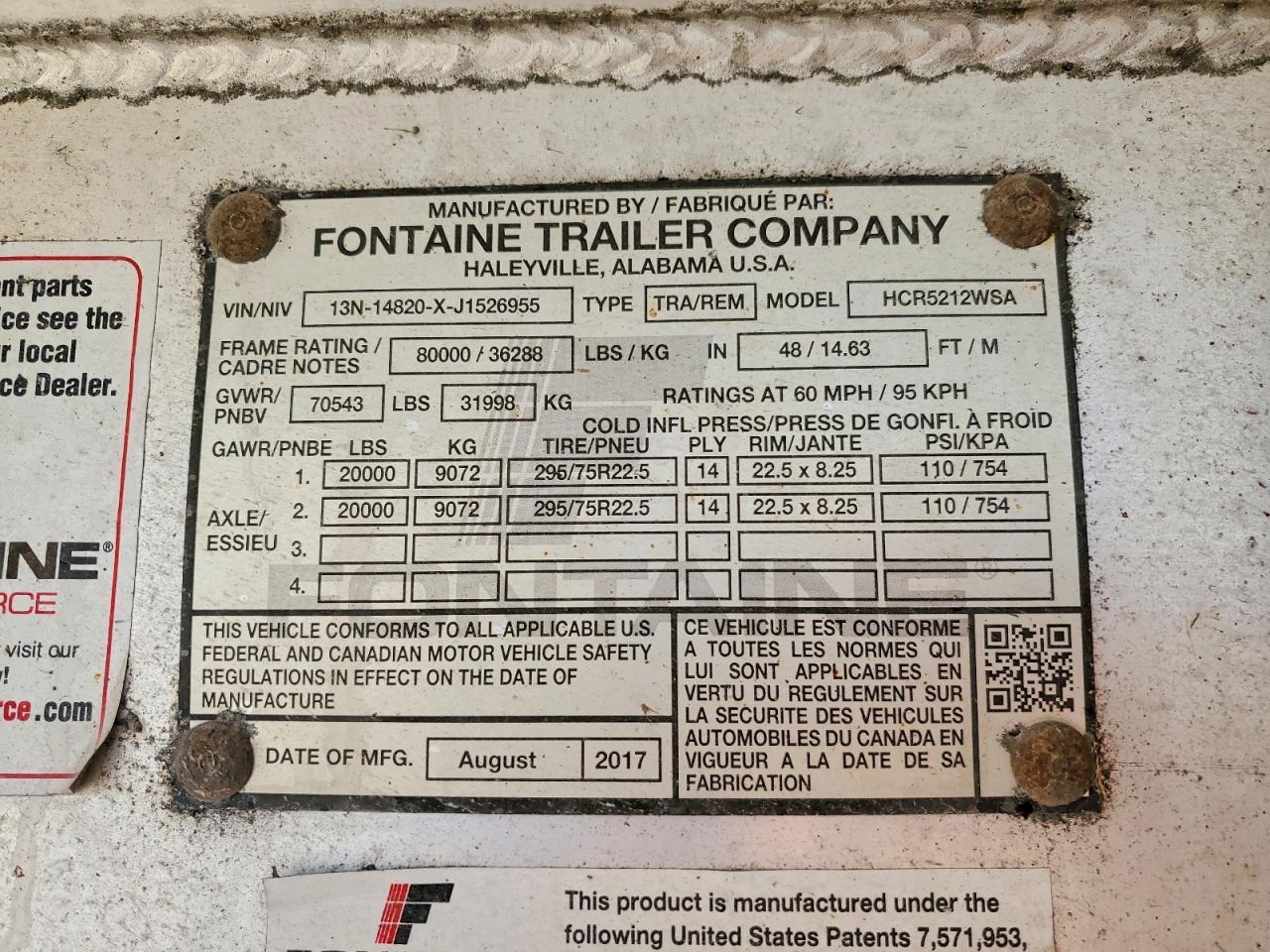 2018 Fontaine HCR5212WSA Flatbed Trailer