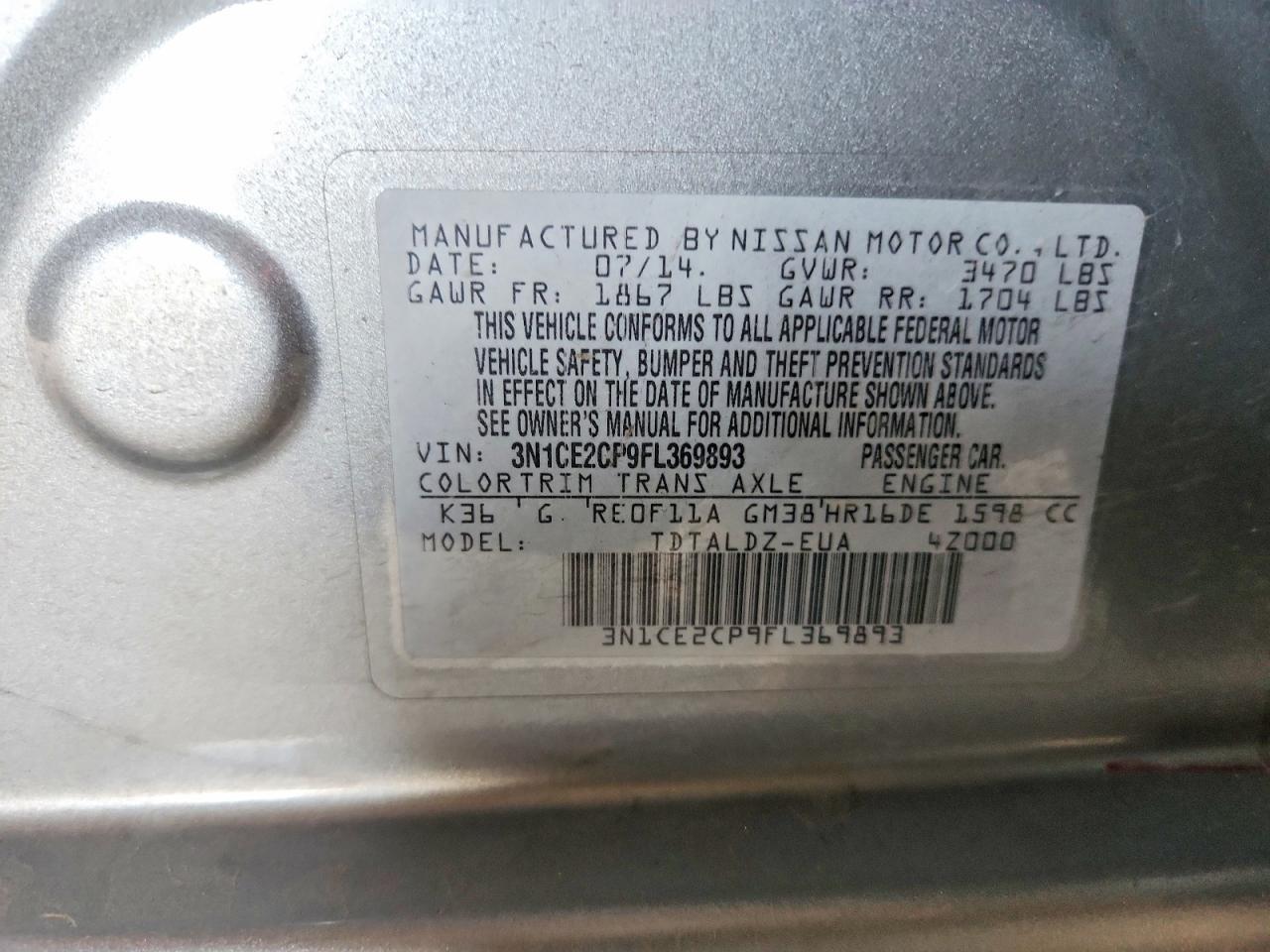 2015 Nissan Versa Note sv